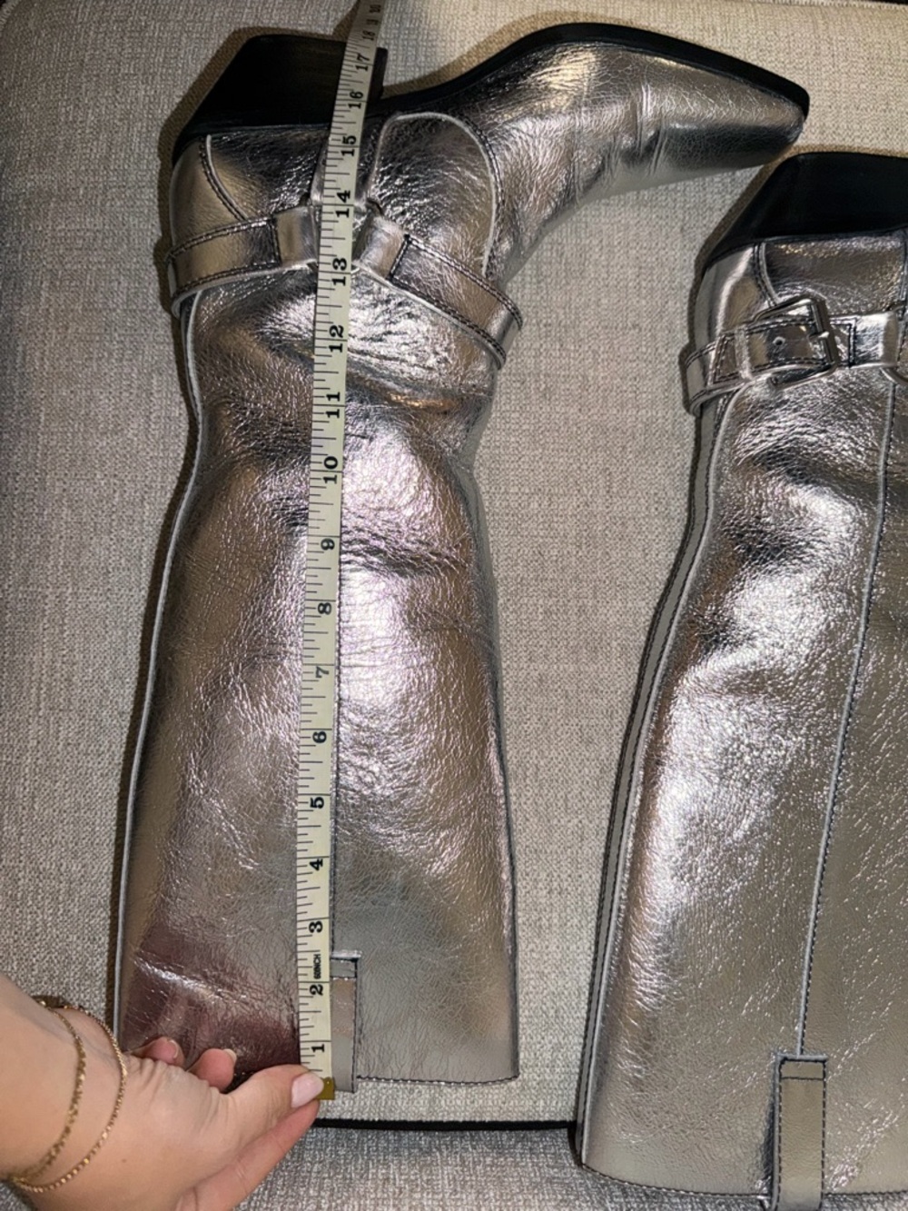 CAVERLEY Milly Anthropologie Silver Metallic Western Festival Mid-Calf Boots - Picture 12 of 13